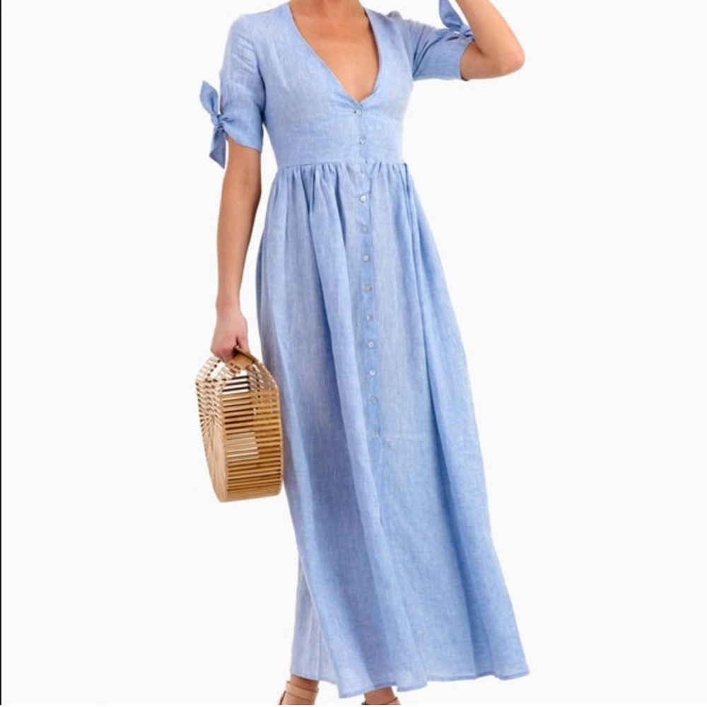 Harshman Criselda Blue Linen Dress Small NWT
